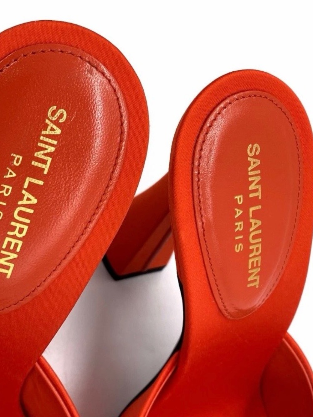 Saint Laurent Bright Orange Satin Peep-Toe Mule - Picture 3 of 8